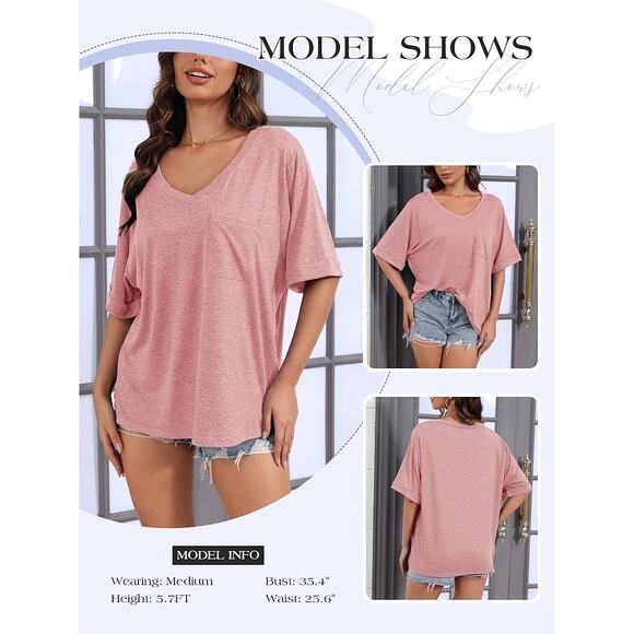New NWT Pink Oversized Loose Fit Half Sleeve V-Neck Y2k Women's Size Small - Picture 4 of 5
